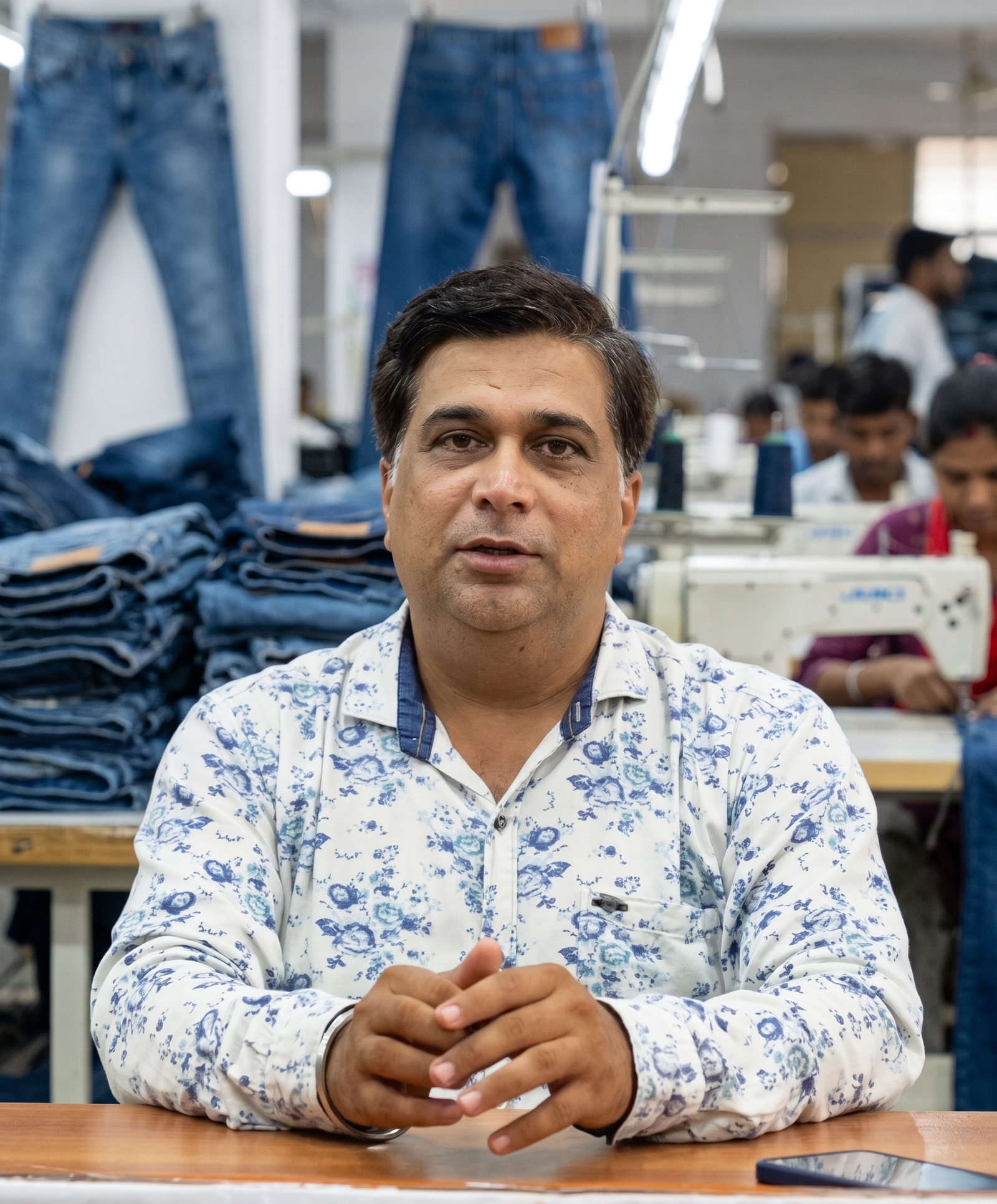 Anil Bhatia, founder of Denz Jeans, at the Wholesale Fashion Hub workshop in Ulhasnagar